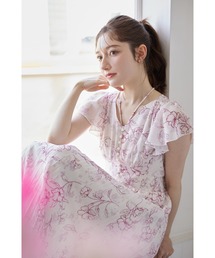 tocco closet | パール付きネックリボン水彩ラインフラワープリーツワンピース(ワンピース)