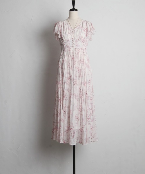 tocco closet（トッコ　クローゼット）の「パール付きネックリボン水彩ラインフラワープリーツワンピース（ワンピース・レディース・ブルー/ピンク/ブラック・M）」の19枚目の写真