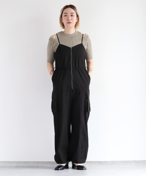 cepo（セポ）の「ドロストキャミカーゴロンパース（サロペット/オーバーオール・レディース・ブラック/オフホワイト・M）」の4枚目の写真