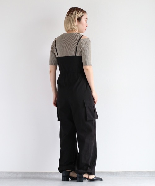 cepo（セポ）の「ドロストキャミカーゴロンパース（サロペット/オーバーオール・レディース・ブラック/オフホワイト・M）」の7枚目の写真