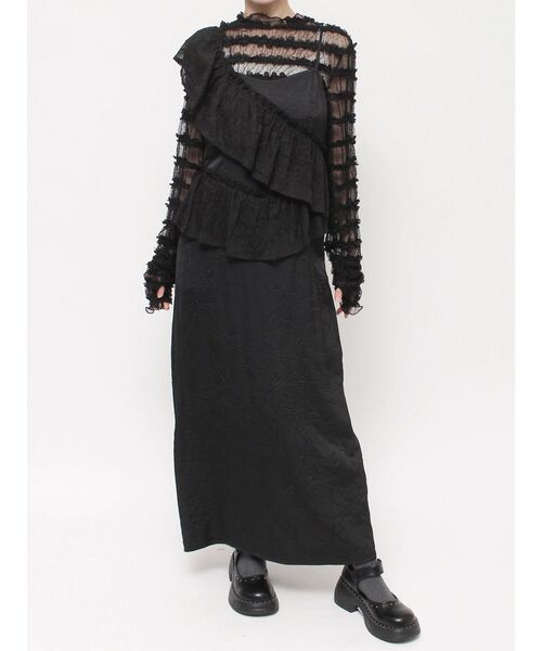 merry jenny（メリージェニー）の「サッシュアシメキャミワンピース（ワンピース・レディース・ブラック/オフホワイト/ブルー・FREE）」の2枚目の写真