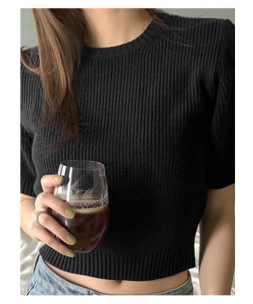 MAISON DE THERESE（メゾン ド テレーズ）の「クルーネック　半袖ニット/Tシャツ（ニット/セーター・レディース・ベージュ/ブラック/ホワイト/グリーン/ピンク/ネイビー・FREE）」の7枚目の写真