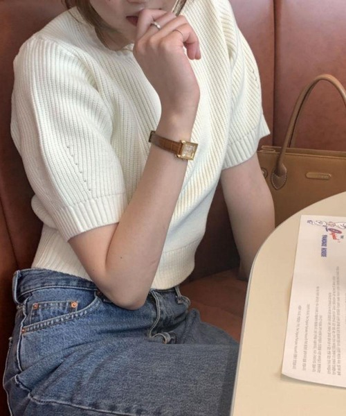 MAISON DE THERESE（メゾン ド テレーズ）の「クルーネック　半袖ニット/Tシャツ（ニット/セーター・レディース・ベージュ/ブラック/ホワイト/グリーン/ピンク/ネイビー・FREE）」の11枚目の写真