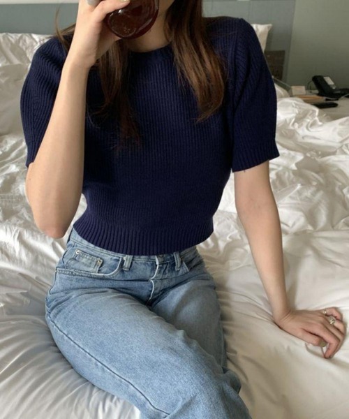 MAISON DE THERESE（メゾン ド テレーズ）の「クルーネック　半袖ニット/Tシャツ（ニット/セーター・レディース・ベージュ/ブラック/ホワイト/グリーン/ピンク/ネイビー・FREE）」の12枚目の写真