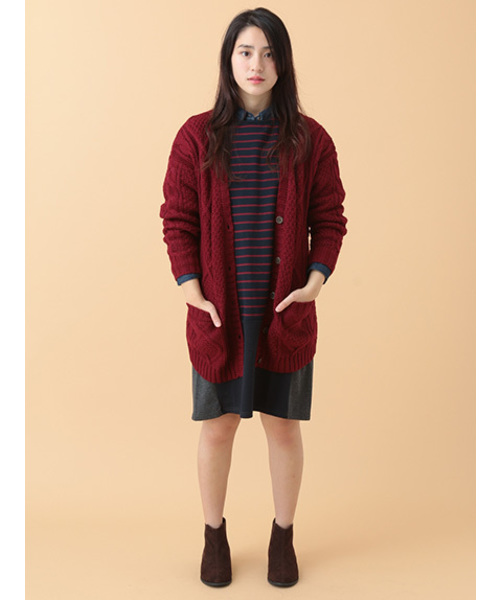 Green Parks(グリーンパークス)の「・Uノーカラーケーブルウールカーデ(カーディガン/ボレロ・レディース・チャコールグレー/ネイビー/アイボリー/レッド・FREE)」の4枚目の写真