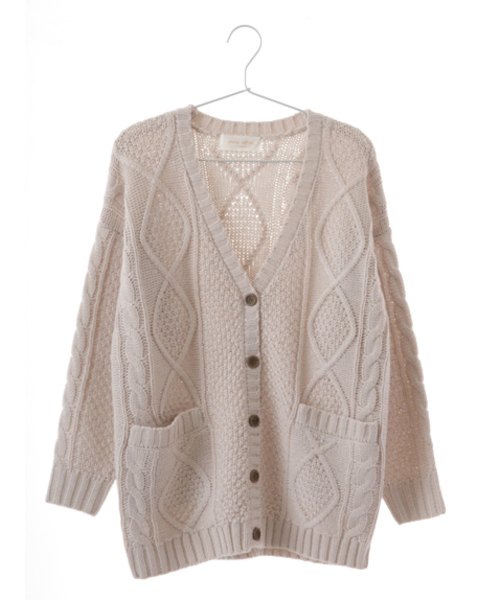 Green Parks(グリーンパークス)の「・Uノーカラーケーブルウールカーデ(カーディガン/ボレロ・レディース・チャコールグレー/ネイビー/アイボリー/レッド・FREE)」の1枚目の写真