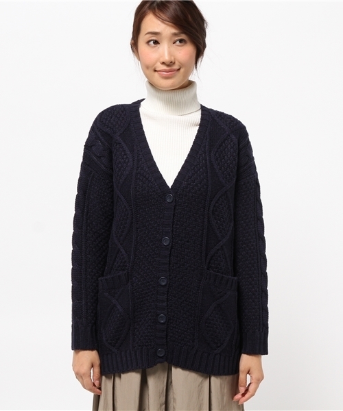 Green Parks(グリーンパークス)の「・Uノーカラーケーブルウールカーデ(カーディガン/ボレロ・レディース・チャコールグレー/ネイビー/アイボリー/レッド・FREE)」の5枚目の写真