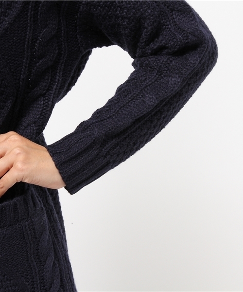 Green Parks(グリーンパークス)の「・Uノーカラーケーブルウールカーデ(カーディガン/ボレロ・レディース・チャコールグレー/ネイビー/アイボリー/レッド・FREE)」の9枚目の写真