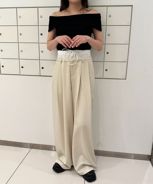 solleim(ソルレム)の「ダブルウエストルーズスラックス(その他パンツ・レディース・アイボリー/ブラック・M)」の3枚目の写真