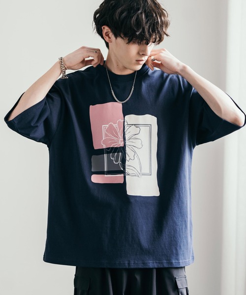 Rocky Monroe(ロッキーモンロー)の「オーバーサイズフラワーアートプリント半袖Tシャツ(Tシャツ/カットソー・メンズ・ホワイト/ネイビー/チャコール/グリーン・M/L/XL)」の4枚目の写真