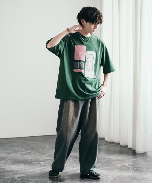 Rocky Monroe(ロッキーモンロー)の「オーバーサイズフラワーアートプリント半袖Tシャツ(Tシャツ/カットソー・メンズ・ホワイト/ネイビー/チャコール/グリーン・M/L/XL)」の21枚目の写真