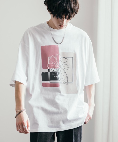 Rocky Monroe(ロッキーモンロー)の「オーバーサイズフラワーアートプリント半袖Tシャツ(Tシャツ/カットソー・メンズ・ホワイト/ネイビー/チャコール/グリーン・M/L/XL)」の8枚目の写真
