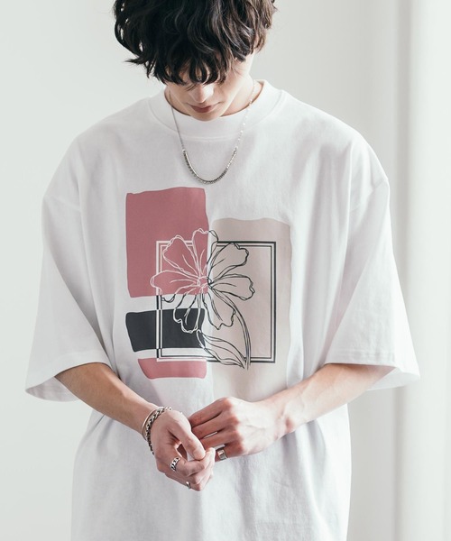 Rocky Monroe(ロッキーモンロー)の「オーバーサイズフラワーアートプリント半袖Tシャツ(Tシャツ/カットソー・メンズ・ホワイト/ネイビー/チャコール/グリーン・M/L/XL)」の7枚目の写真