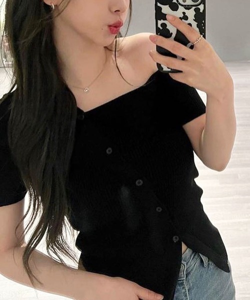 sevens(セブンズ)の「【sevens】肩出しハーフカーディガン(カーディガン/ボレロ・レディース・ホワイト/ブラック・FREE)」の2枚目の写真