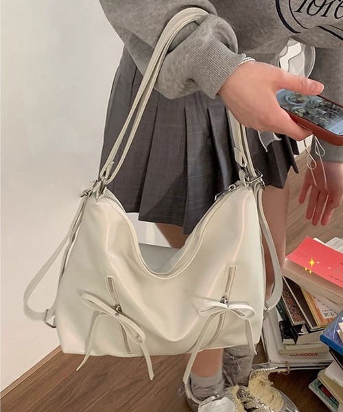 リュックにもなる3WAY】リボンファスナーショルダーBAG（ショルダー