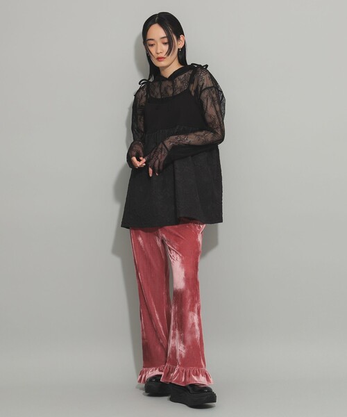 Ray BEAMS（レイビームス）の「レース シアー フーディー（Tシャツ/カットソー・レディース・ブラック/ホワイト・ONE SIZE）」の5枚目の写真