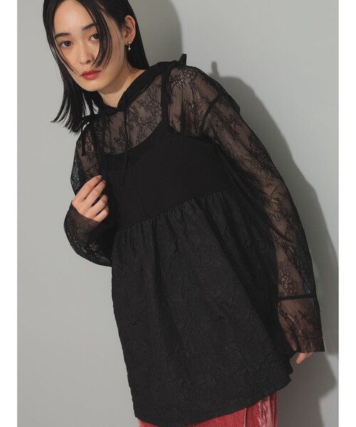 Ray BEAMS（レイビームス）の「レース シアー フーディー（Tシャツ/カットソー・レディース・ブラック/ホワイト・ONE SIZE）」の17枚目の写真