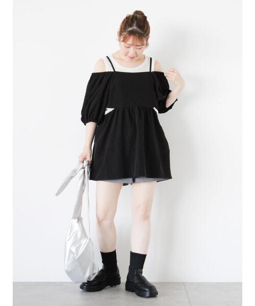 ehka sopo（エヘカソポ）の「ハートパターンメッシュタンクトップ（タンクトップ・レディース・グレー/キナリ/ブラック/オフホワイト・F）」の19枚目の写真