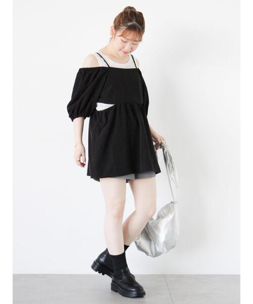 ehka sopo（エヘカソポ）の「ハートパターンメッシュタンクトップ（タンクトップ・レディース・グレー/キナリ/ブラック/オフホワイト・F）」の20枚目の写真