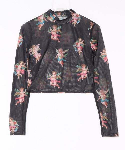 Mayree（メイリー）の「【Mayree】 天使柄 シースルー シアー メッシュ ハイネック タートル（Tシャツ/カットソー・レディース・ブラック・FREE）」の6枚目の写真