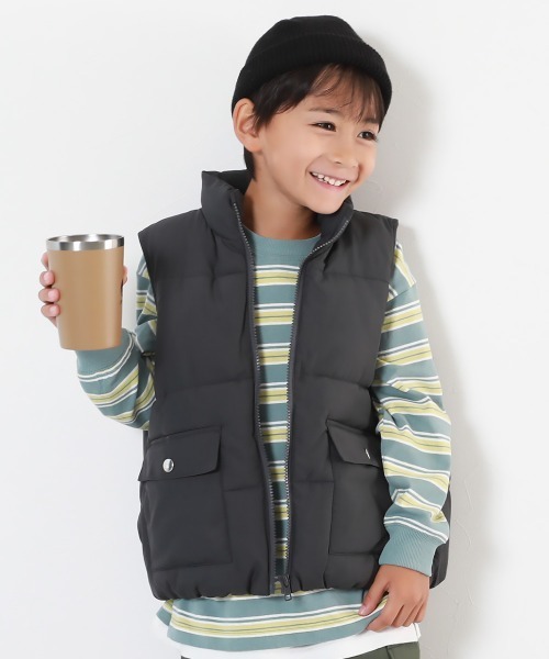 devirock（デビロック）の「洗える ファイバーダウン オーバーサイズ ベスト（ダウンベスト・キッズ・スミクロ/パープル系/アイボリー・100cm/110cm/120cm/130cm/140cm/150cm/160cm）」の2枚目の写真