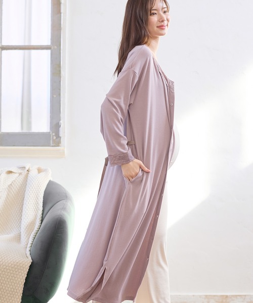 なめらか素材レース使いネグリジェ パジャマ/ルームウェア（マタニティ