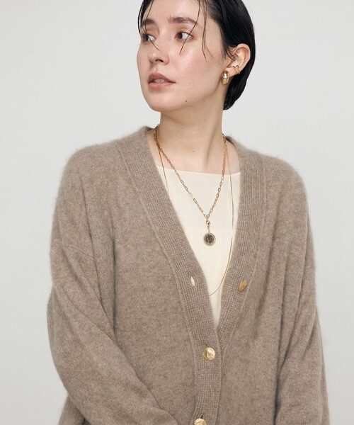 【ゆうこ】Deres カシミアファーカーディガン　ブラウン フォックス混ファーニットカーディガン（ニット／セーター）｜OUTDOOR