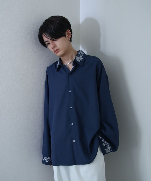 Ballsey黒地に青の花柄プリーツシャツ 長袖 - メルカリ