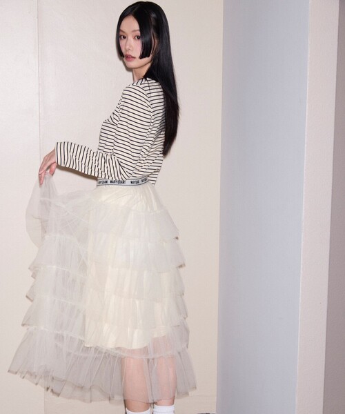 PUBLUX（パブリュクス）の「MARY QUANT × PUBLUX/マリークワント ウエストロゴ チュールティアードスカート　限定展開（スカート・レディース・ホワイト/ブラック・ﾌﾘ-）」の4枚目の写真