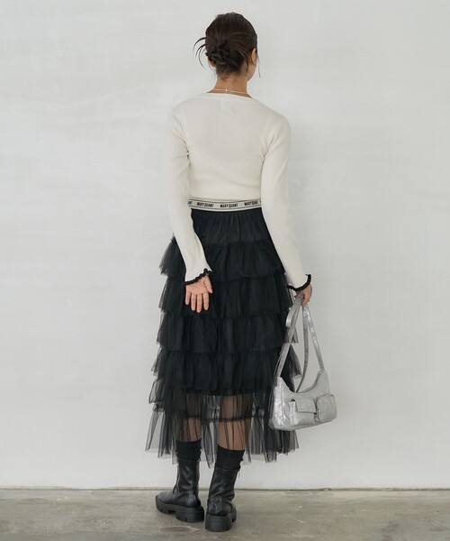 PUBLUX（パブリュクス）の「MARY QUANT × PUBLUX/マリークワント ウエストロゴ チュールティアードスカート　限定展開（スカート・レディース・ホワイト/ブラック・ﾌﾘ-）」の18枚目の写真