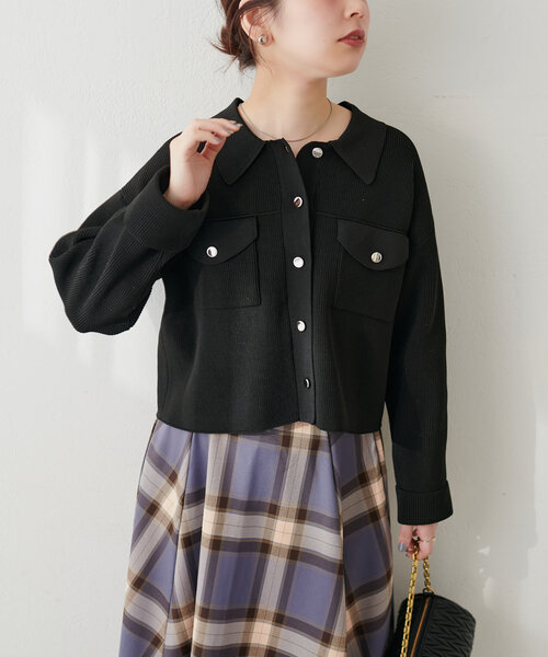 natural couture（ナチュラルクチュール）の「片畦衿付きニット