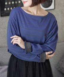 Outil ネイビー/ホワイトストライプ ボートネックカットソー　サイズ:2 Outil ボートネック 長袖カットソー 白とネイビーのストライプ