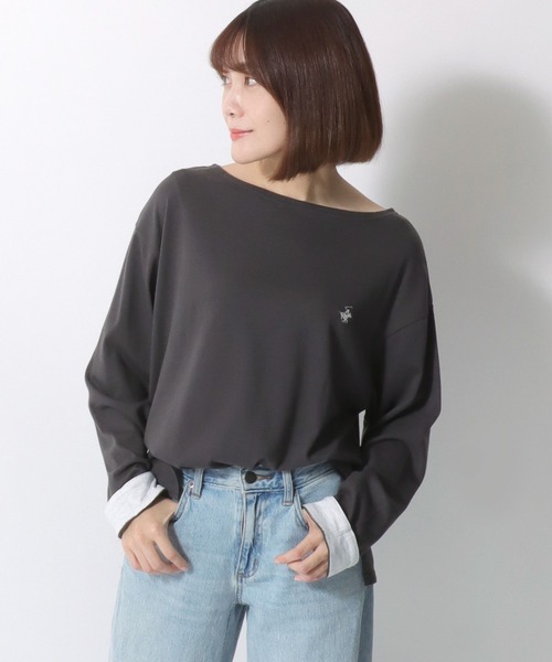 BEVERLY HILLS POLO CLUB（ビバリーヒルズポロクラブ）の「BEVERLY HILLS POLO CLUB（ビバリーヒルズポロクラブ）ボートネックロンT レディース/長袖/無地/ボーダー（Tシャツ/カットソー・レディース・ブラック系その他/ホワイト系その他/ブルー/アッシュグレー/スミクロ/ブルー系その他・M/L）」の3枚目の写真