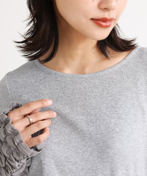n'OrLABEL(ノアールレーベル)の「袖シャーリングカットソー(Tシャツ/カットソー・レディース・ブラック/オフホワイト/杢グレー/ボルドー・S~M/L~LL/3L)」の14枚目の写真