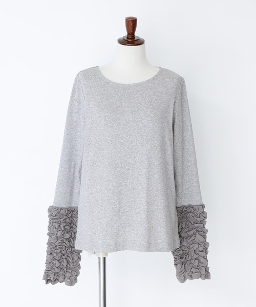 n'OrLABEL(ノアールレーベル)の「袖シャーリングカットソー(Tシャツ/カットソー・レディース・ブラック/オフホワイト/杢グレー/ボルドー・S~M/L~LL/3L)」の18枚目の写真