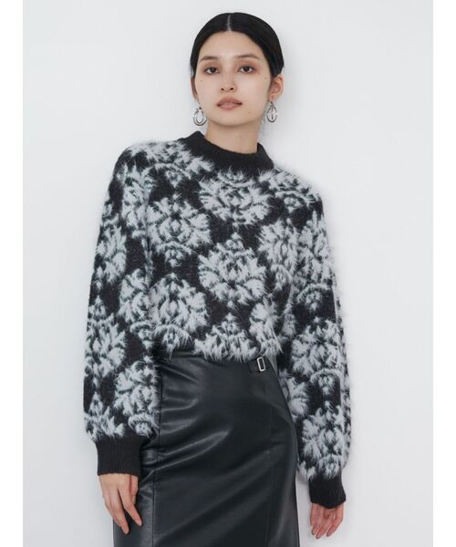 MURUA（ムルーア）の「ダマスクシャギーニットトップス（ニット/セーター・レディース・ブラック/パープル/モカ・FREE）」の11枚目の写真