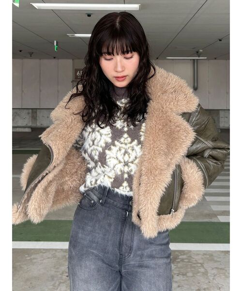 MURUA（ムルーア）の「ダマスクシャギーニットトップス（ニット/セーター・レディース・ブラック/パープル/モカ・FREE）」の20枚目の写真