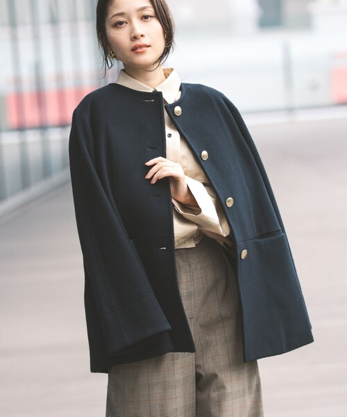 レディース ソフトメルトン ノーカラーコート Demi-Luxe BEAMS（デミルクス ビームス）の「ソフトメルトン ノー