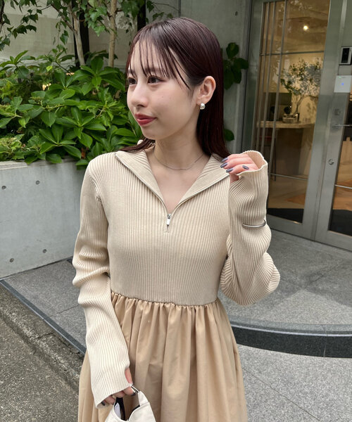 mline（エムライン）の「[mline]ハーフZIPロングワンピース（ワンピース・レディース・ネイビー/ベージュ・1/2）」の3枚目の写真