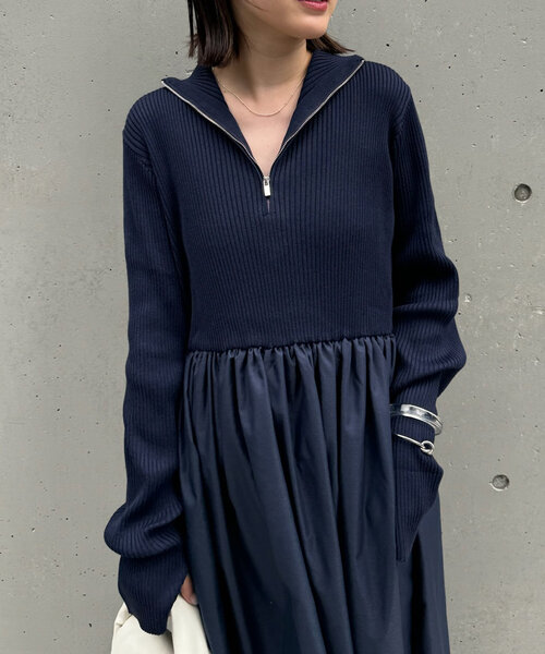 mline（エムライン）の「[mline]ハーフZIPロングワンピース（ワンピース・レディース・ネイビー/ベージュ・1/2）」の7枚目の写真