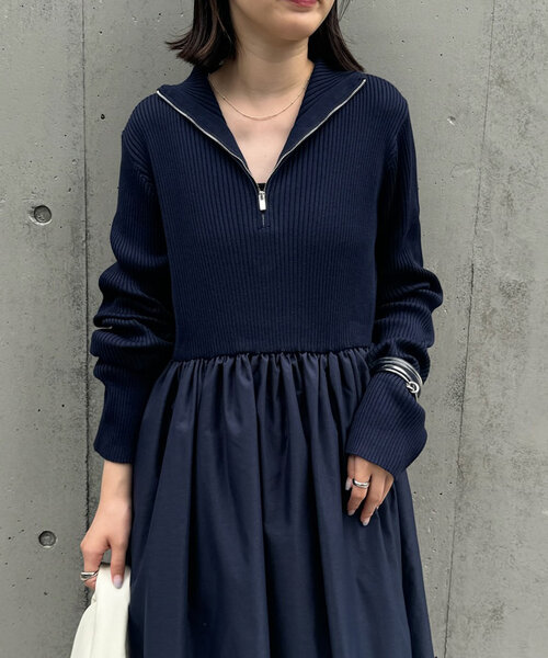 mline（エムライン）の「[mline]ハーフZIPロングワンピース（ワンピース・レディース・ネイビー/ベージュ・1/2）」の8枚目の写真