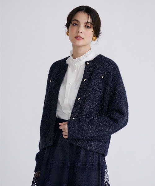 【NEW】マーリエ ル カセット（Maglie le cassetto）/ラメフェザーニットジャケット M Maglie le cassetto ラメフェザーニットジャケット