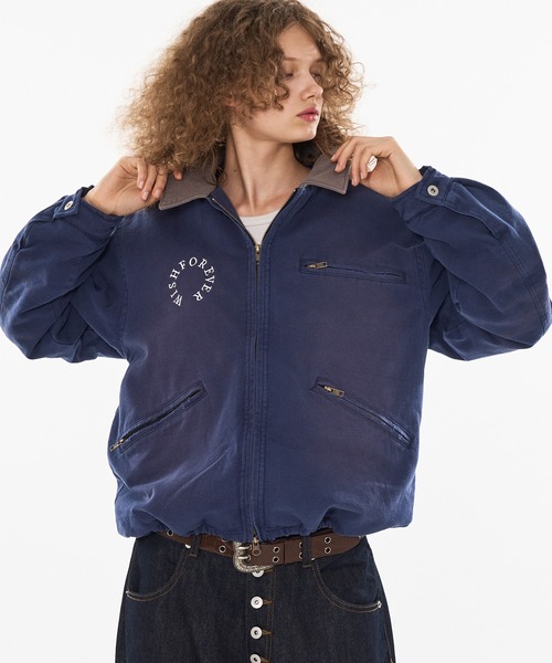wish for ever 短丈ジャケット　ブルゾン WISH FOR EVER ブルゾン アウター DRAW CODE VINTAGE LIKE SHORT