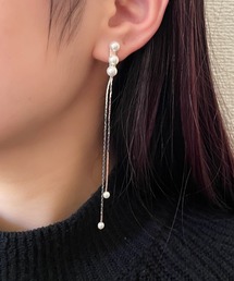 3連パールバー & ロングチェーン ドロップピアス  (両耳用)