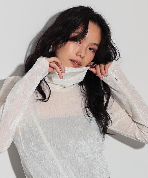 GALLEST（ギャレスト）の「◆フロッキーチュールシアートップス（Tシャツ/カットソー・レディース・ブラック/アイボリー/グレー・38）」の2枚目の写真