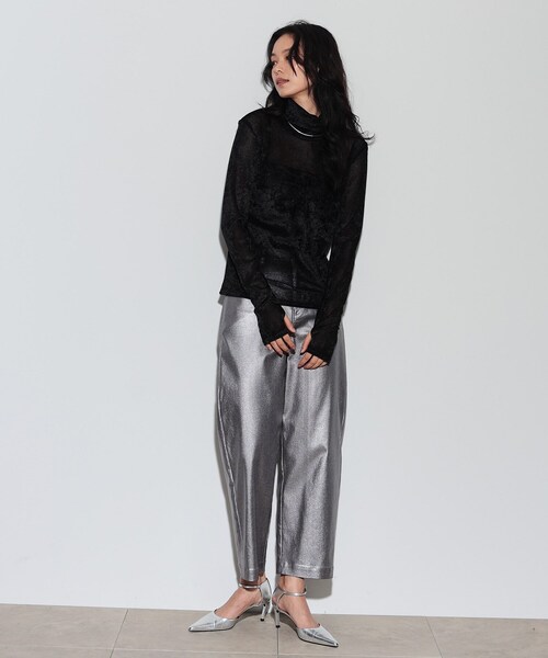 GALLEST（ギャレスト）の「◆フロッキーチュールシアートップス（Tシャツ/カットソー・レディース・ブラック/アイボリー/グレー・38）」の4枚目の写真