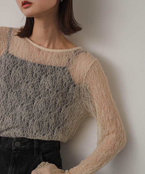 SENSE OF PLACE by URBAN RESEARCH(センスオブプレイスバイアーバンリサーチ)の「レースシアートップ(Tシャツ/カットソー・レディース・ブラック/ブラウン/ベージュ・ONE)」の10枚目の写真