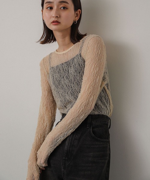 SENSE OF PLACE by URBAN RESEARCH(センスオブプレイスバイアーバンリサーチ)の「レースシアートップ(Tシャツ/カットソー・レディース・ブラック/ブラウン/ベージュ・ONE)」の11枚目の写真