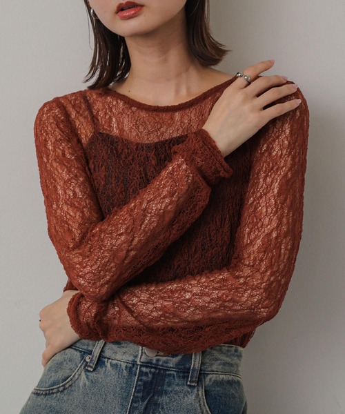 SENSE OF PLACE by URBAN RESEARCH(センスオブプレイスバイアーバンリサーチ)の「レースシアートップ(Tシャツ/カットソー・レディース・ブラック/ブラウン/ベージュ・ONE)」の17枚目の写真