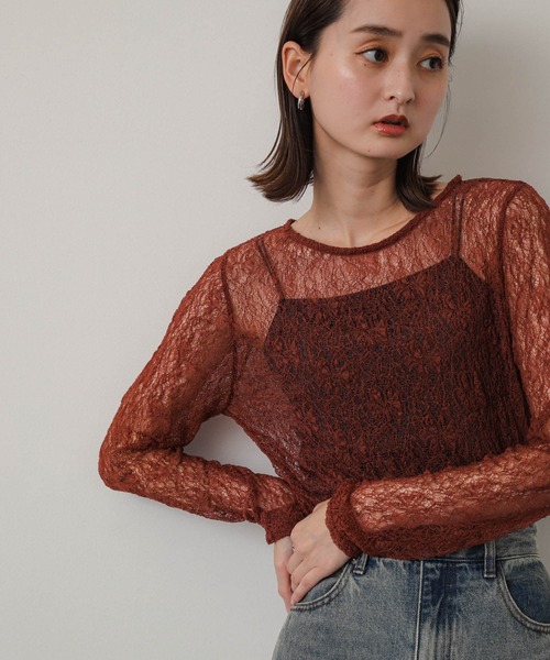 SENSE OF PLACE by URBAN RESEARCH(センスオブプレイスバイアーバンリサーチ)の「レースシアートップ(Tシャツ/カットソー・レディース・ブラック/ブラウン/ベージュ・ONE)」の18枚目の写真